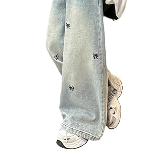 Tween Girls Baggy Jeans Bow Embroidered Loose Wide Leg Jeans with Pockets, Casual Denim Pants for Girls4