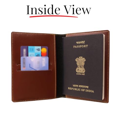 Image of ncgifts Personalised Leather Passport Holder with Custom Name & Charm - Handcrafted Travel Wallet Cover for Men & Women - Brown Genuine Leather Gift Set