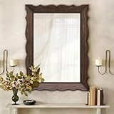 Besdomus Rustic Wooden Framed Mirror: 32' x 24' Dark Brown Wood Bathroom Mirrors for Wall - Vertical or Horizontal Hanging for Bathroom/Vanity/Entryway - Ideal for Farmhouse Style Lovers