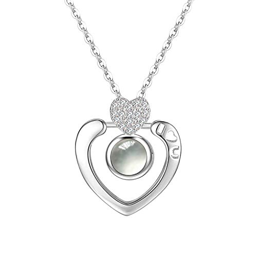 Dispansoal100 Language I Love You Necklace Projective Pendant for Women - Romantic Love Memory Birthday Valentine's Wedding Gift