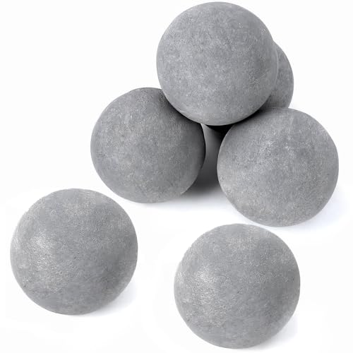 GRISUN 5-Inch Grey Round Ceramic Fire Balls – Tempered Firepit Spheres for Natural & Propane Fireplaces, Safe for Indoor & Outdoor Use, Reusable Set of 6 Decorative Fire Pit Accessories