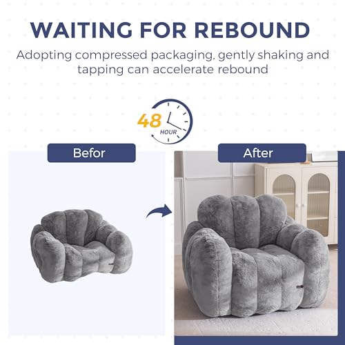 Image of MAXYOYO Bean Bag Chair, Cloud Shaped Bean Bag Sofa for Adults, Soft Stuffed Lazy Floor Sofa with Supportive Filling, Comfy Single Couch for Living Room, Bedroom, Apartment, Dark Grey