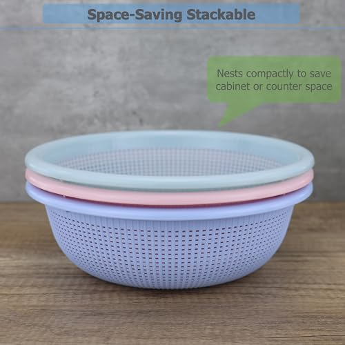 Image of EIKS 3 Pack Plastic Colander Baskets Mesh Sieve, 10-inch Diameter