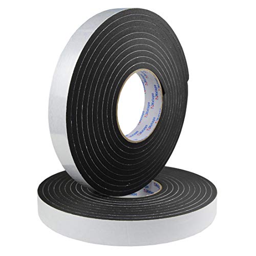 Seal Foam Tape,1/4" Thick-1"-16.5ft 2Rolls, Weather Stripping for Door and Window,High Density Single Sided Closed Cell Door Insulation Weather Strip, Black