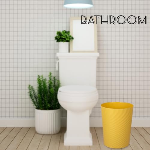 Image of UUJOLY Plastic Small Bathroom Trash Can Wastebasket Garbage Can, Yellow | Sturdy-Easy to Clean, Bathroom, Laundry Room, Kitchen, Office, Kids Room, Dorm, Bedroom, 1.8 Gallon