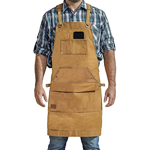 Waxed Canvas Heavy Duty Woodworking Apron With Pockets - Hudson Durable Goods