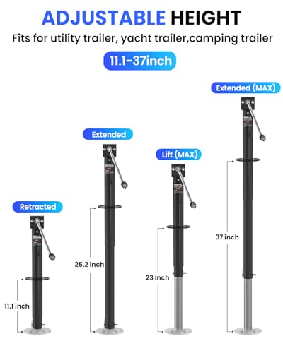 Image of 5000 lbs Heavy Duty Trailer Jack, A-Frame Trailer Jack, 20-24V Cordless Drill Compatible, RV Tongue Jack with 26 inch Lift, 9-Hole Drop Leg, Manual Crank Handle & Cover for Boat, Utility Trailers