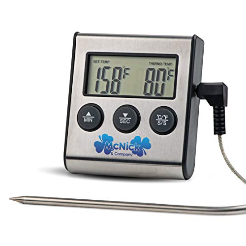 Digital Thermometer with Meat Probe - Oven Safe Instant Read Thermometer, Waterproof Food Thermometer, Cooking & Grilling Temperature Control, Battery-Powered Cooking Thermometer w/Temperature Magnet