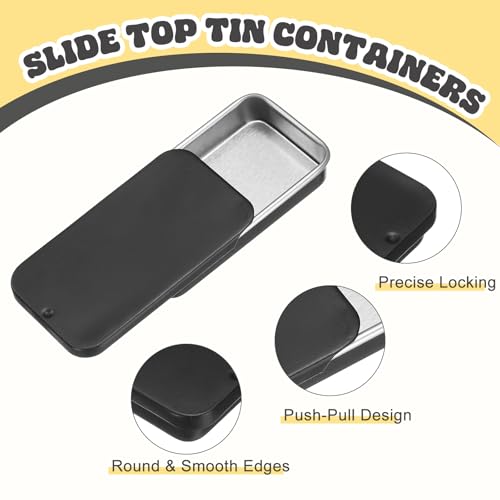 Image of uxcell 10Pcs Slide Top Tin Containers, Mini Metal Empty Tins Box with Sliding Lids, 2.4 inchx1.3 inchx0.4 inch Rectangular Storage Organizers for Lip Balm, Solid Perfume, Small Items, Matte Black
