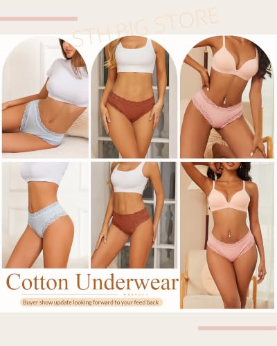 Image of Womens Cotton Underwear Sexy Lace Brazilian Panties Soft Bikini Ladies Pack | Soft Breathable Cotton Thongs Ladies Bikini,Lingerie for Women Ladies Girls,Sth Big Women's Clothing Gifts,Sport Work Yoga