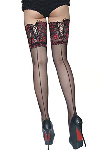 Image of eywlwaar Women's Bandage Sheer Lace Top Thigh-High Stockings