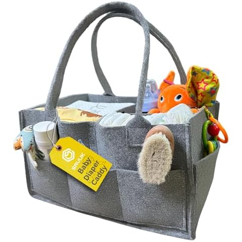 SAVUK Baby Diaper Caddy Organizer Portable Newborn Shower Basket Gifts Storage Changing Wipes Bag Car Nursery Infant Boy or Girl Baby (Grey) Cover