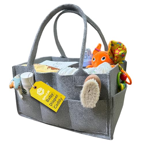 Image of SAVUK Baby Diaper Caddy Organizer Portable Newborn Shower Basket Gifts Storage Changing Wipes Bag Car Nursery Infant Boy or Girl Baby (Grey)