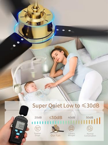 Image of LANMEL 42'' Black and Gold Ceiling Fans with Lights and Remote, 6 Speed Low Profile Modern Ceiling Fan with Quiet DC Motor for Indoor Outdoor Bedroom Living Room