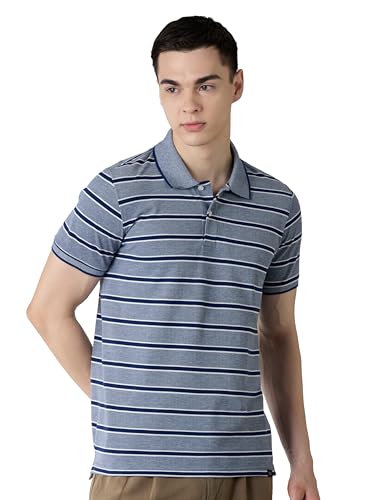 Image of Amazon Brand - Symbol Men Cotton Rich Textured Striper Polo Tshirts | Collar Striped Tshirts | Half Sleeves - Regular Fit (Available in Plus Sizes)