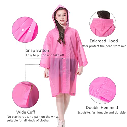 RUISHYY Kids Rain Poncho, Reusable EVA Children Raincoat for 6-13 Girls Boys, Waterproof Rain Jackets Rainwear with Hood