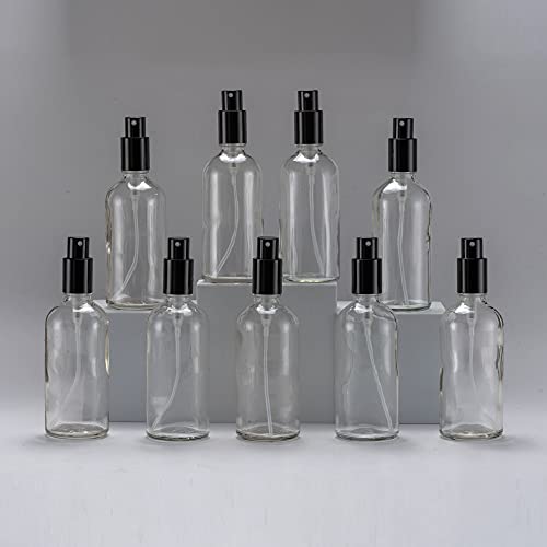 Yizhao 4oz Clear Glass Spray Bottle for Essential Oil, Empty Small Spray Bottle with Fine Mist,Refillable for Travel,Cleaning, Cologne,Perfume,Plant,Hair,Aromatherapy,Makeup,Chemicalâ9Pcs