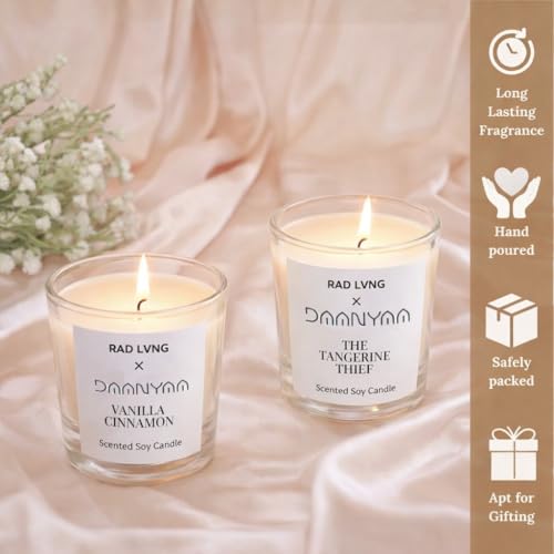Image of Decorative Shot Scented Candle (Vanilla, Tangerine)| Natural Soy Wax with Fragrance Oils | Ideal for Gifting & Home Ambience (Set of 2)