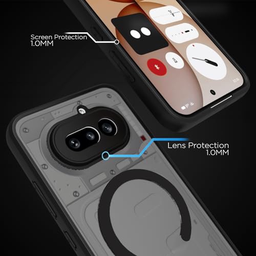 Image of RIGGEAR Shockproof Sleek Hybrid Armor Magnetic Back Cover Case Compatible with MagSafe Accessories for Nothing Phone 4a 5G (Smoke Black Matte PC + Black TPU Bumper)