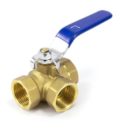 L Vanne à Bille 3 Voies, DN20 3/4'' Femelle Filetage Robinet à Bille Laiton, Robinet à Boisseau Sphérique avec Poignée à Levier en Acier Inoxydable, Vanne d'arrêt