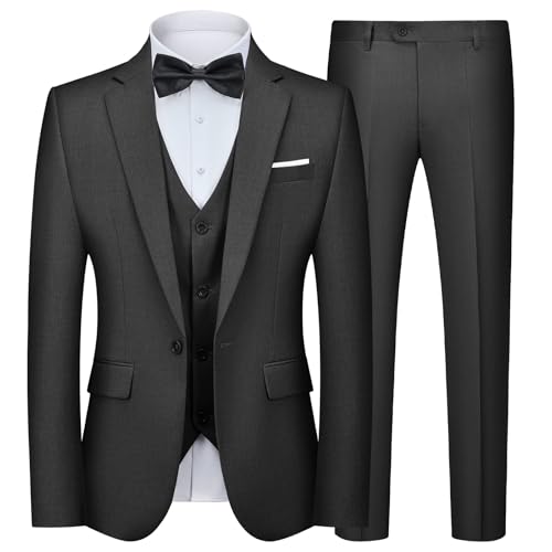 Autsel Anzug Herren 3 Teilig Slim Fit Anzüge Business Herrenanzug Hochzeit 3-Teilig Sakko Hose Weste Schwarz M