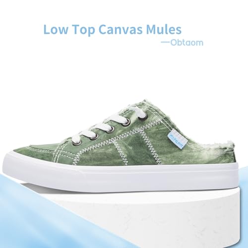 Image of Obtaom Women Canvas Mules Memory Foam Clipper Fashion Sneakers Comfortable Slip-On Mule Backless Holiday Shoes