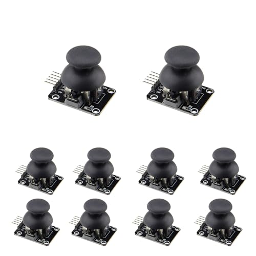 hiBCTR 10 Packs KY-023 Dual-Axis Game Joystick Module Compatible with Arduino PS2, DC 3.3V-5V Analog Joy Stick Controller Sensor with Push Button Z-Axis for DIY Robotics and Gaming Projects