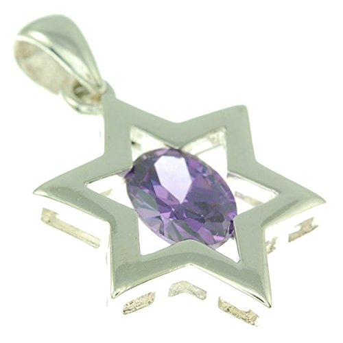 Ciondolo a forma di stella di David con pietra preziosa di cristallo viola con collana in argento Sterling 925