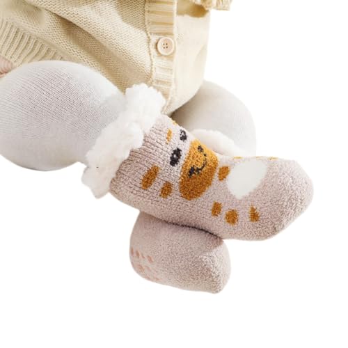 Volicph Chaussettes de sol d'hiver pour bébés - Manchette épaisse - Antidérapantes - Sport Athlétique - Chaussettes hautes pour fille - Douillettes - Moelleuses, Veau marron clair