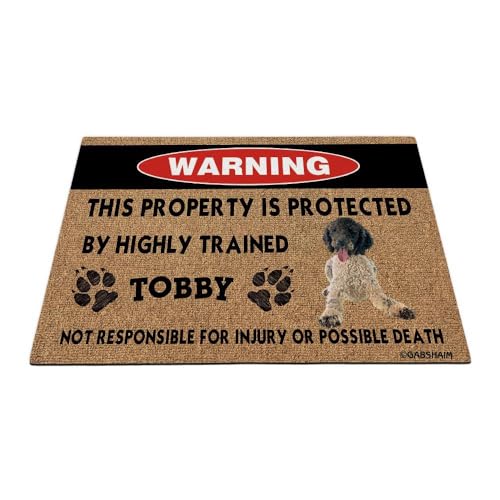 GABSHAIM Portuguese Water Welcome Doormat Funny Dog Warning Door Mat Custom This Property is Protected by Highly Trained Floor Mat 35.4