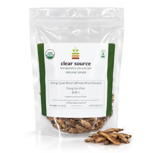 Clear Source Herbs Organic Dong Quai Root (Angelicae Sinensis Radix/Dang Gui/Quan Gui Pian) USDA Certified Organic Lab-Tested Premium Sliced Root for Herbal Tea Decoctions