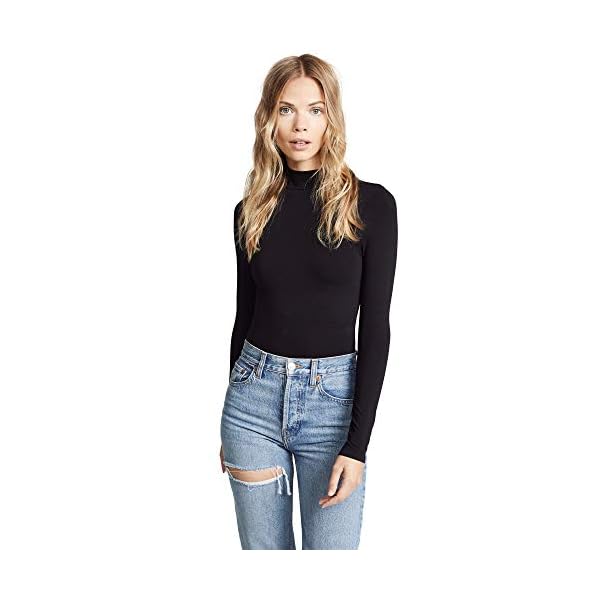 Yummie-Womens-Madelyn-Seamless-Bodysuit Yummie Women's Madelyn Mock Neck Long Sleeve Shaping Bodysuit Outlast® Seamless, Black, Small/Medium