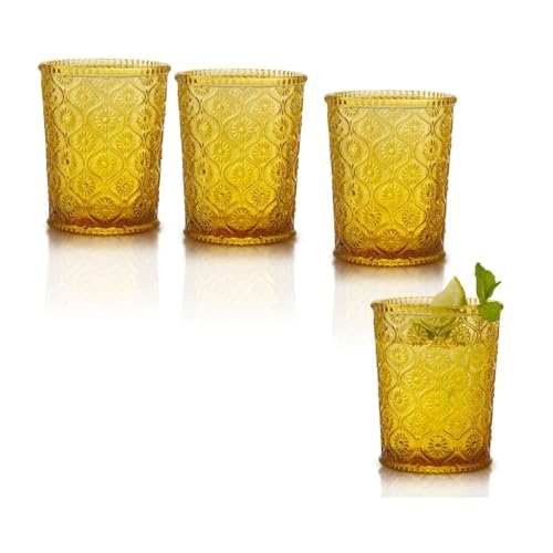 Set de 4 vasos vintage Qualia Glass ámbar 9 oz