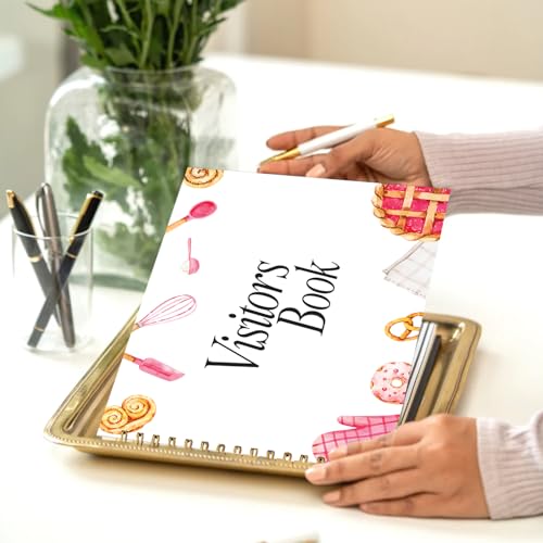 Image of Visitor Book - 8 x 12 Inches | Bakery Pattern Wire Bound Guest Register for Hotels, Offices, Exhibitions, Boutiques & Business Use | Medium Size Visitor Log Book for Reception & Front Desk