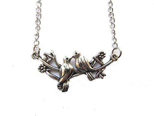 2Pcs Silver Bird on Branch Necklace,love Birds,twin Birds Pendant, Birds