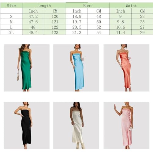 Image of Womens Strapless Satin Maxi Dress Backless Tube Dress | Strapless satin maxi dress with elastic back folded bust backless cut smooth drape and slim tube fit for events