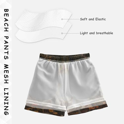 Pigsaly Boys' Swim Board Shorts Vintage Daisy Flowers White Cow Boy's Swim Trunks Kids Swimwear M4