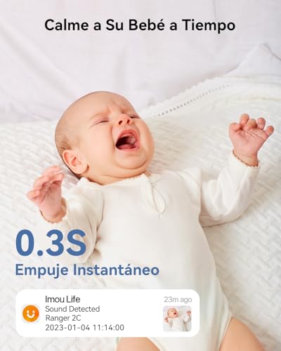 Notificación en la cámara Imou para calmar a un bebé llorando mostrando la rapidez de respuesta