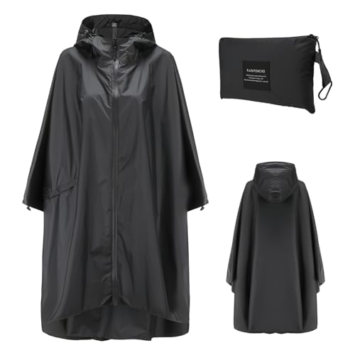 [Hnonoxy] レインコート レディース メンズ レインポンチョ 大きいサイズ 防水 レインコート 男女兼用 自転車 レインポンチョ フード付き 黒 軽量 防水 防風 速乾 雨具 多目的 梅雨対策 アウトドア ハイキング 通学 通勤 旅行 防災