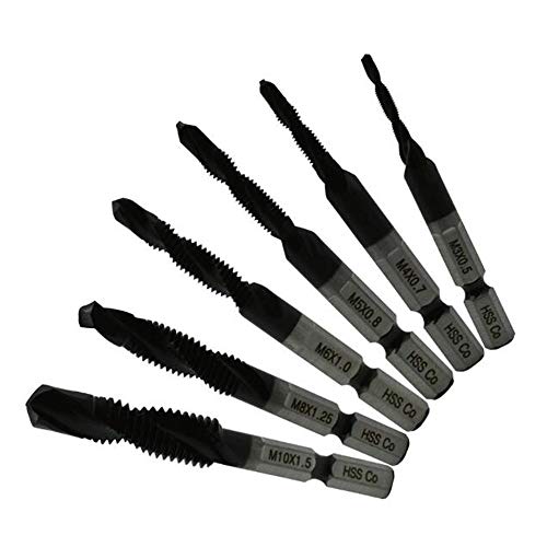 UCTOP STORE Lot de 6 forets métriques M3-M10 avec finition cobalt noir M35 HSS-Co 1/4" queue hexagonale et point de séparation 135° pour tarauder en aluminium, fer et acier inoxydable