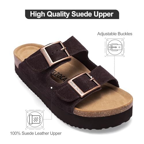Image of Platform Sandals Women Suede Sandals Arch Support Summer Slides with Adjustable Buckle Open Toe
