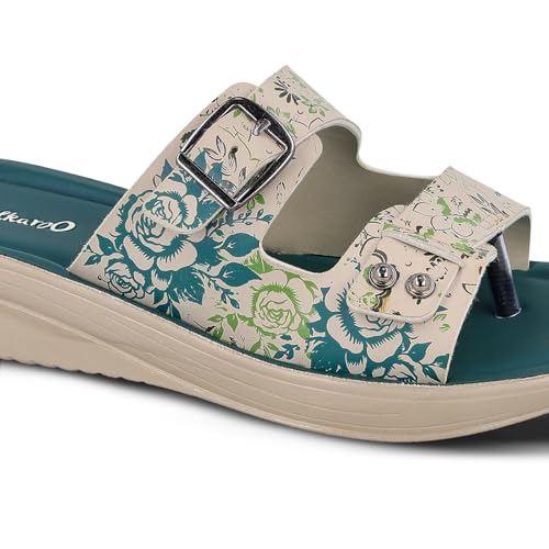 Image of WALKAROO Slip-on Sandals for Women|Lightweight PU Wedge Sole, Comfortable Sandal|Walking, Shopping, Travel, Casual Wear Sandal-WLR74019