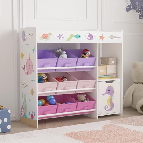 [en.casa] Étagère Enfant avec 9 Boîtes de Rangement et Armoire Meuble de Stockage Bibliothèque...