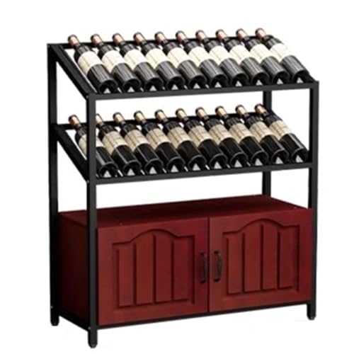 Soporte para botellas de vino con gabinete y estantes de madera miniatura 1