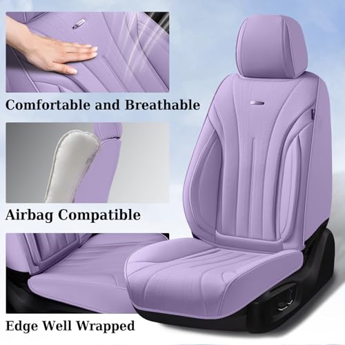 Image of Coverado Seat Covers Full Set, Waterproof Car Seat Covers, Leather Seat Cover for Cars, Front and Back Car Seat Protector, Universal Car Seat Cushions Automotive Accessories Fit for Most Cars, Purple
