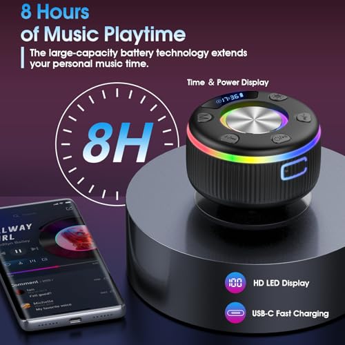 Portable Bluetooth 5.3 Waterproof Shower Speaker with RGB Lights ...
