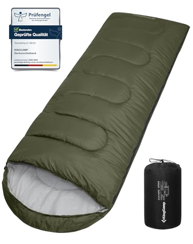 KingCamp Schlafsack Deckenschlafsack Camping Outdoor 3-4 Jahreszeiten für Erwachsene Kinder Ultraleicht Warm Waschbar beim Reisen und Abenteuern, (Olive R Zip, 220×75cm)