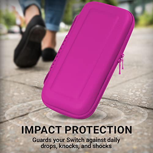 Image of Orzly Carry Case Compatible with Nintendo Switch and New Switch OLED Console - Pink Protective Hard Portable Travel Carry Case Shell Pouch with Pockets for Accessories and Games