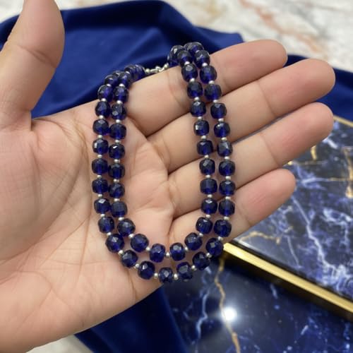 Collier perles quartz saphir bleu naturel cristal guérison - 2