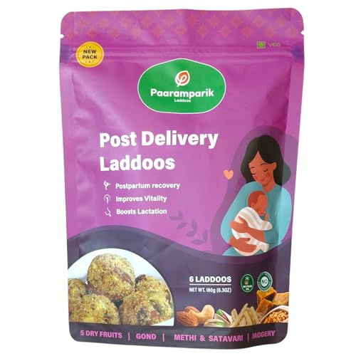 Image of Paaramparik Postpartum Gond Laddu| Post Delivery Lactation Laddul| Post Natal Recovery Laddoos| Dry Fruits, Ghee, Jaggery, Shatavari, Methi 180 gm x Pack of 1